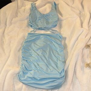 SHEIN Light Blue Ruched Skirt Set with Crop Top